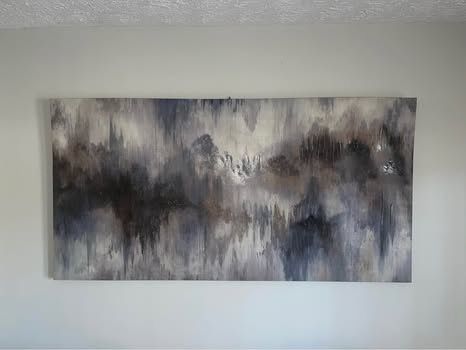 Large Abstract Canvas Painting Gray Blue Brown