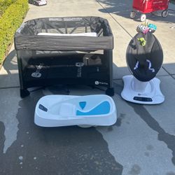 4 Moms Bundle- Breeze Pack And Play, Mamaroo Motion Swing And Bath With Temperature