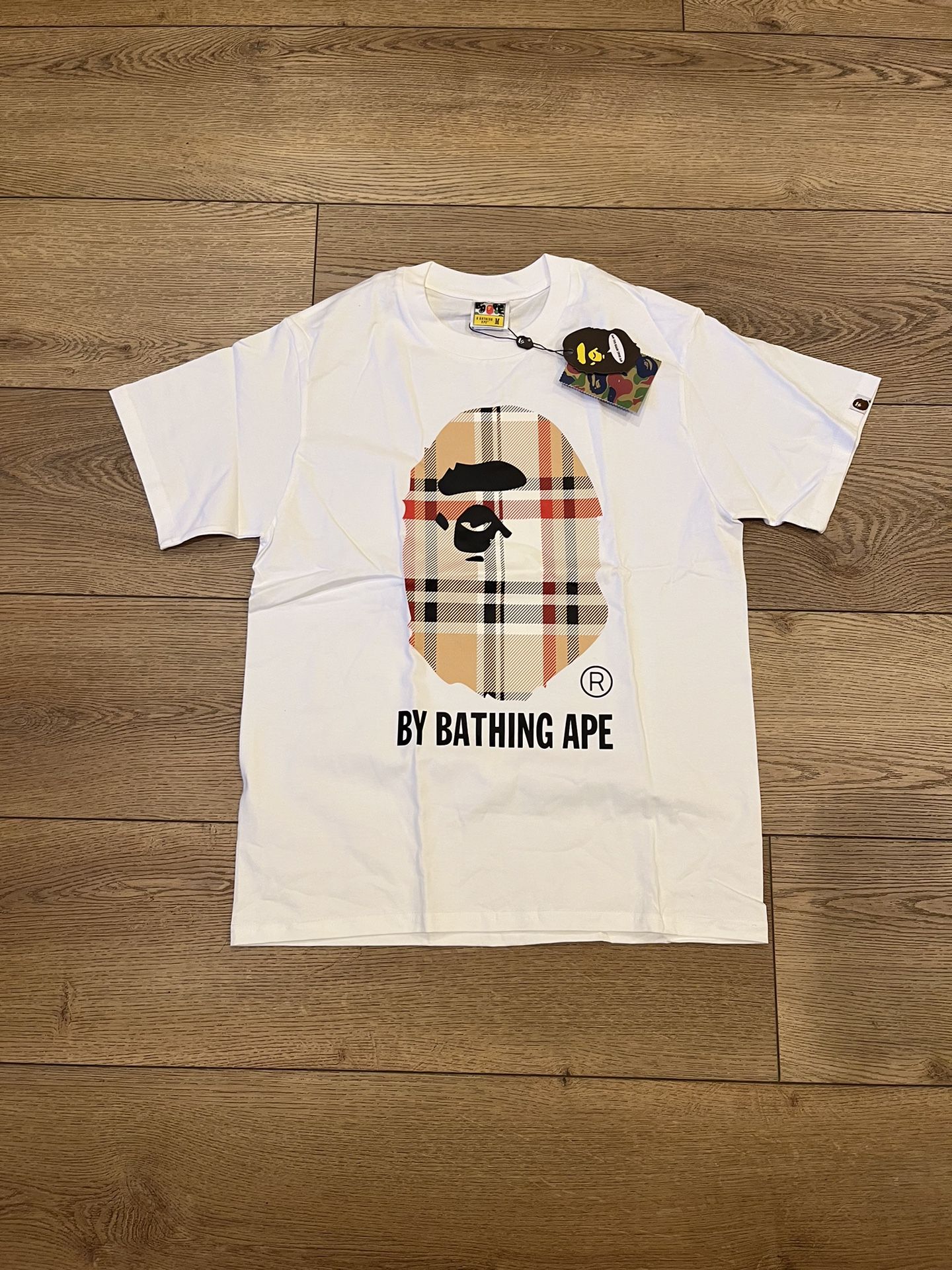 White Burberry Bape Tee (sizes Large)