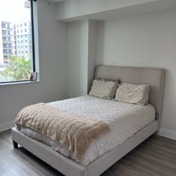 LIKE NEW! Modern Taupe Platform Bed  Frame -City Furniture “Lucy” Style ✨ 📍Pickup in Plantation | 🚗 Must go ASAP!