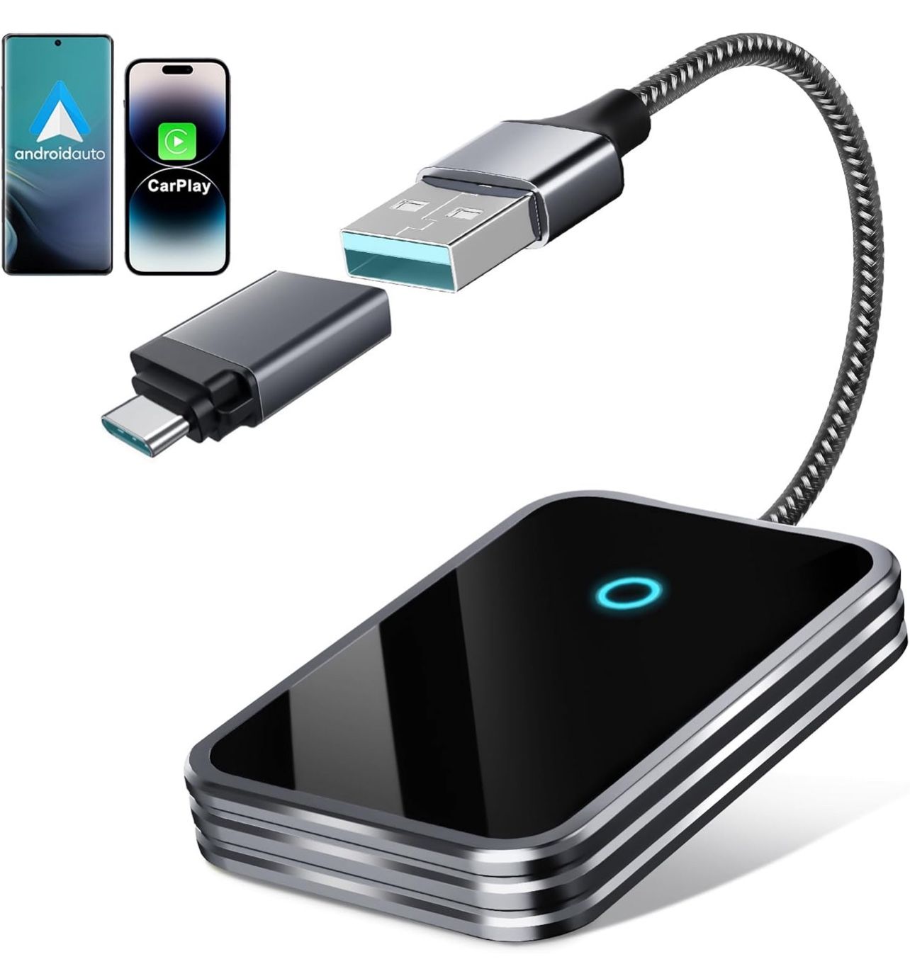 Wireless CarPlay Adapter & Android Auto Wireless Adapter, 2 in 1 Convert USB Bluetooth Wired to Wireless Dongle for OEM Wired CarPlay/Android Auto Car