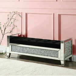 Glam Mirrored Bench With Faux Crystals Firm Price $550 Financing Available 