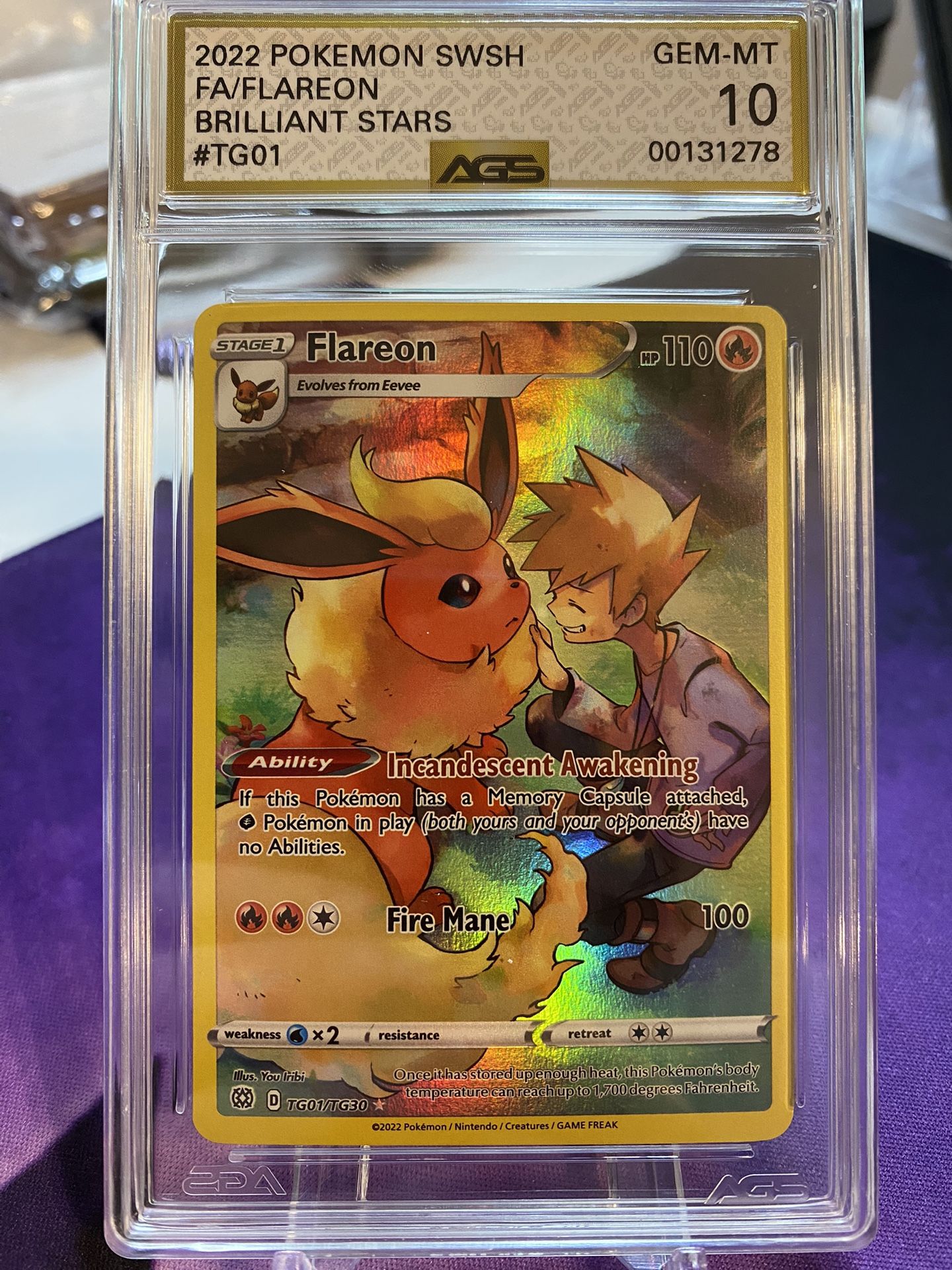 Pokemon TCG Flareon Brilliant Stars TG01/TG30 Holo Rare AGS Graded GEM-MT 10