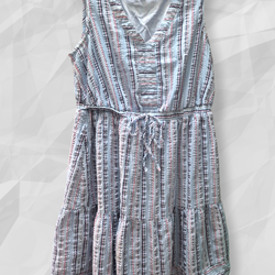 Cute Sundry Women Blue Striped Tiered Sleeveless Dress | Size: 1X, 16W