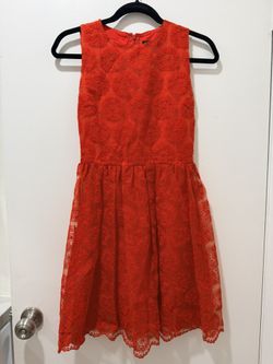 Zara Woman Red Embroidered Lace Dress