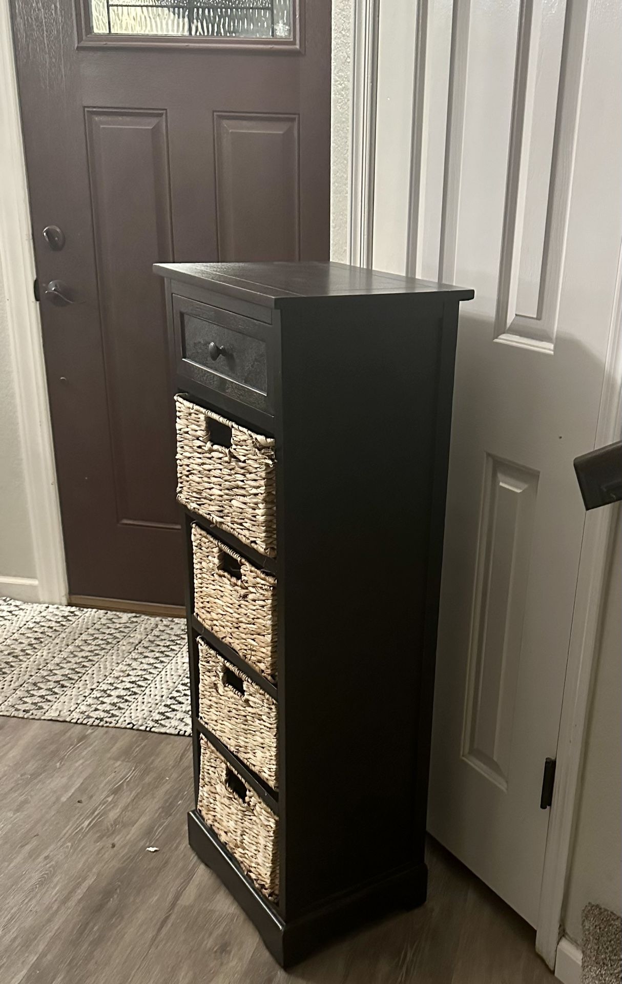 5 Drawer Wooden Storage Cabinet With Basket 