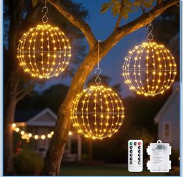 Brightown 3 Pack Outdoor Christmas Decorations Ball Lights Battery Operated 12in Warm White 120 LED Sphere Globe Lights, 8 Modes Timer Memory, Waterpr