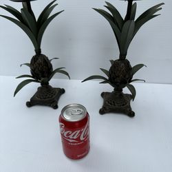 2 Matching Candle Holders or Stands - Cast Iron and Metal (pineapple/yucca style)