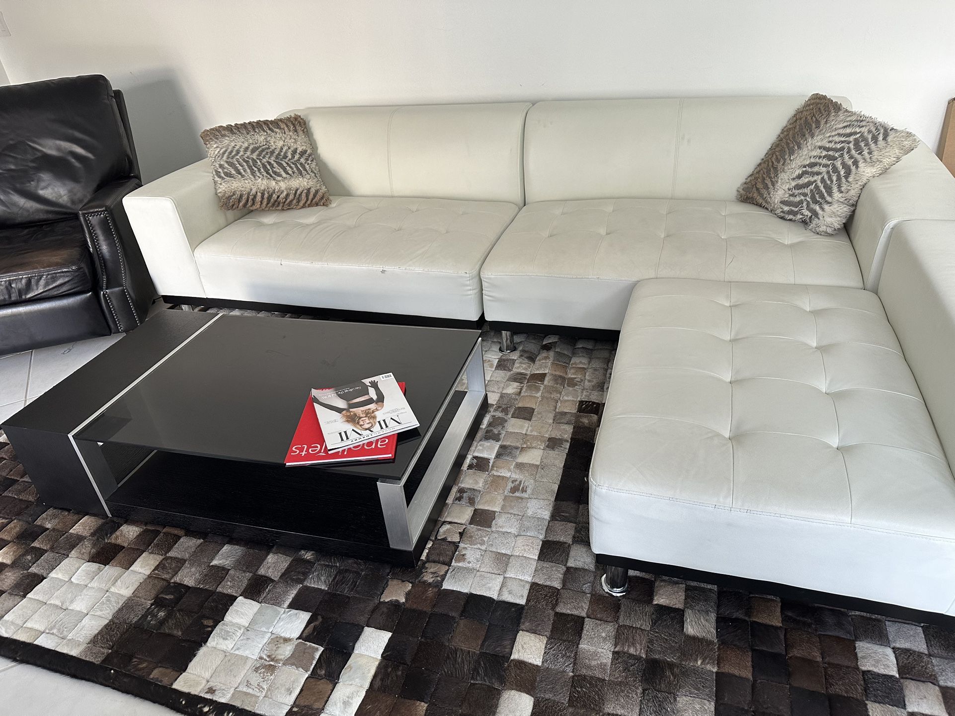 White Faux Leather Sectional Couch