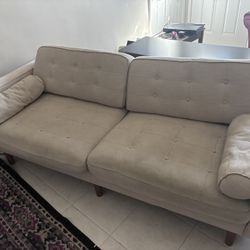 Midcentury Modern Beige Couch With Removable Cushion Covers, Wooden Legs
