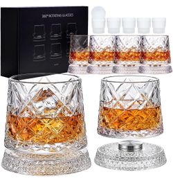 Old Fashioned Glasses Set with Rotating Base, 6-Pack 360° spinning base