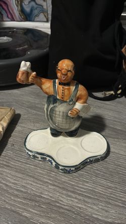 Vintage Hand-Painted Ceramic Figurine Beer Man Toothpick Holder