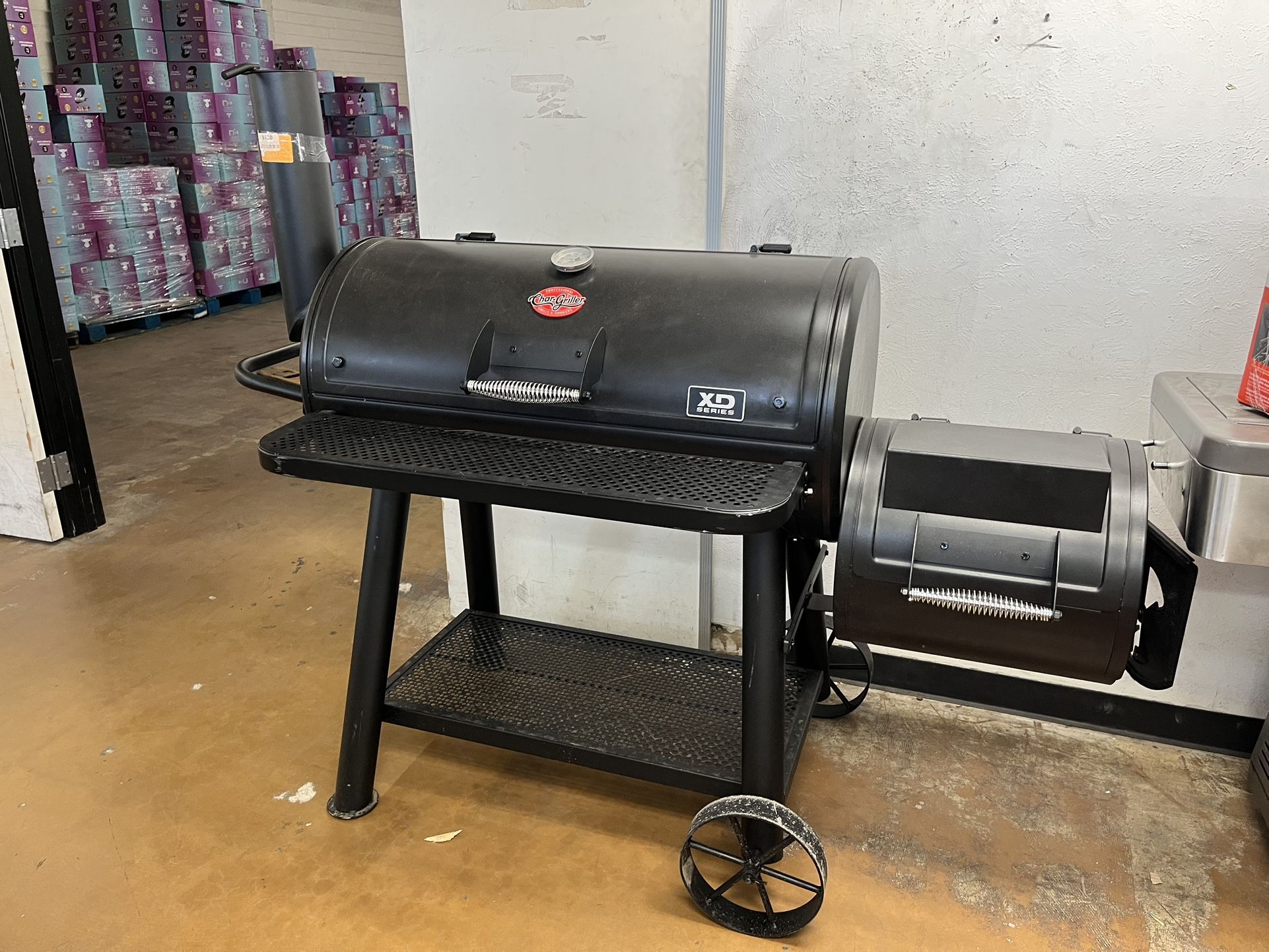 Grand Champ Charcoal Grill and Offset Smoker in Black
