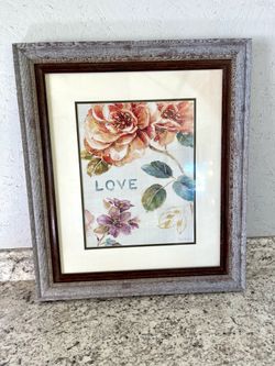 Large Rustic Framed Floral Wall Art – “LOVE” Farmhouse Decor