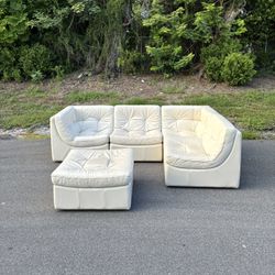 Real Leather Cream Modular with Ottoman Sectional Couch / Sofa [FREE DELIVERY🚚]