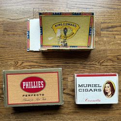 Lot 3 Vintage Cigar Boxes Phillies Muriel And King Edward
