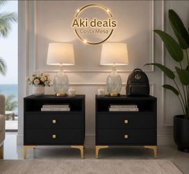 Set of 2 Nightstands with Wireless Charger Station Modern Bedside Tables K-53