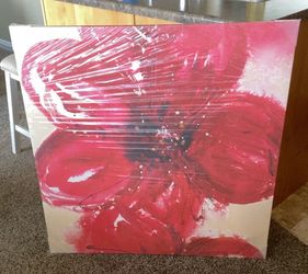 Large IKEA Red Flower Canvas Wall Art – 35.5” Square