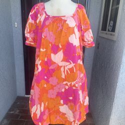 Free Assembly Floral Mini Dress — Open Back & Puff Sleeves 