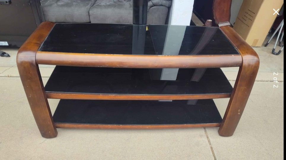 Very Sturdy Real Wood TV Stand Table Entertainment Center with Glass Shelves