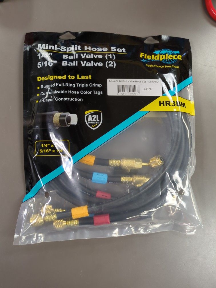 Mini-Split Ball Valve Hose Set - (2) 5/16" + (1) 1/4" (5' Black w/Tags)