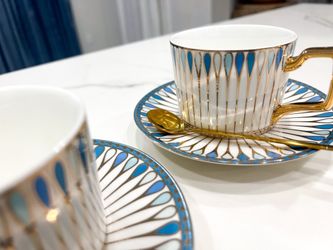 China Tea Cup, Saucer, and Stir Spoon (x2)