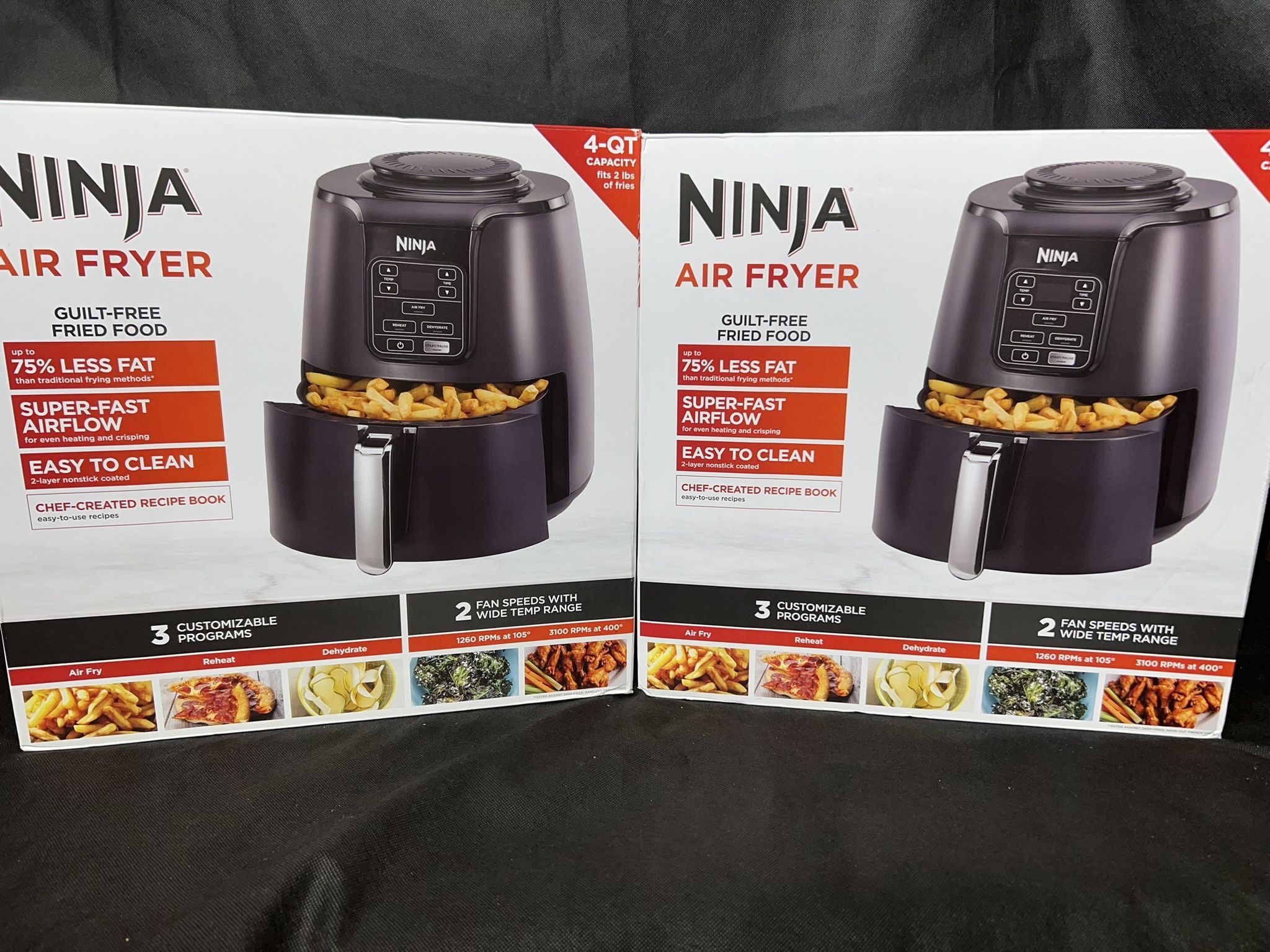 Ninja 4 Quart Air Fryer with Reheat & Dehydrate, Black, Silver, AF100WM New