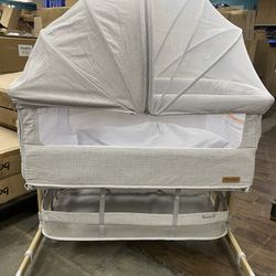  Baby Bassinet, Bedside Bassinet for Baby, 6 Height Adjustable Baby Bed, 3 in 1 Bassinet Bedside Sleeper with Wheels, Mosquito Net, Portable Bedside C