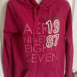 AEROPOSTALE 1987 Women Girl Pink Hoodie Hooded Sweatshirt With Pockets Logo Sz M