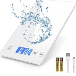 Food Scale,33lb/15kg Rechargeable Digital Kitchen Scale,1g/0.1oz Precise Graduation,5 Units,Tare Function,Touch Button,Hook Design,Backlit LCD ,Waterp