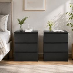 3 Drawer Nightstand Set of 2, Small Chest of Drawers Bedside Table Storage Cabinet for Bedroom, Office, Hallway