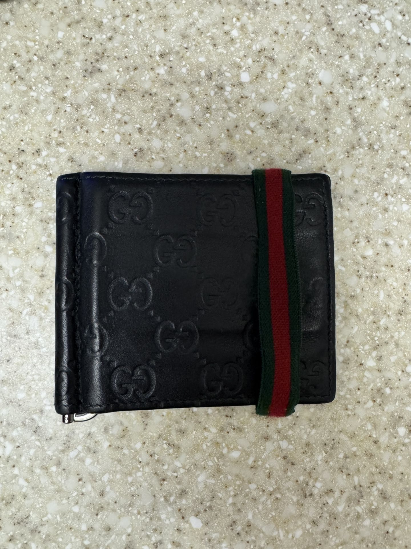 Gucci Black Guccissima Leather Web Money Clip Bi Fold Wallet