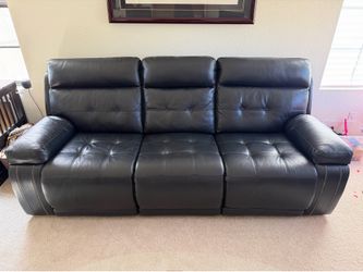 Navy Blue Leather Power Reclining Sofa