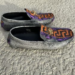 Versace Men's Python Print Leather Gold Medusa Loafers