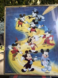 Vintage Walt Disney Mickey Mouse And Donald Duck “Through The Ages” Framed Posters