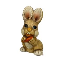 Vintage Ceramic Rabbit Bunny Figurine Holding Carrot Handmade Japan 6"