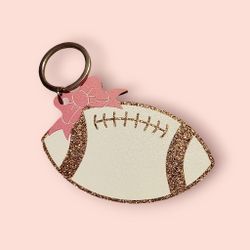 Pink Bow Football Keychain