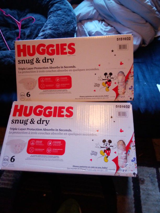 2 Boxes Huggies Size 6 Diapers