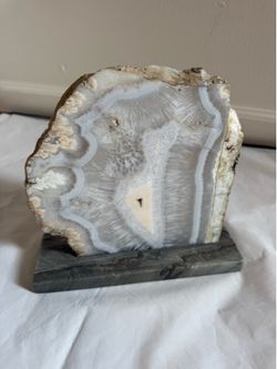 Polished Agate Slice on Stone Base