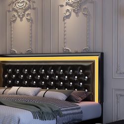 Black Queen Bed headboard With LED Lighting