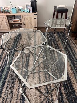 3 glass tempered tables coffee and 2 end tables side table