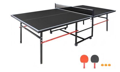 8ft Mid-Size Ping Pong Table, Foldable Table Tennis Table With Net, 2 Table Tennis Paddles And 3 Balls For Indoor/Outdoor, Black