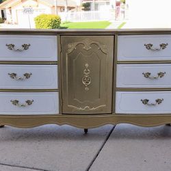 White & Gold Triple French Country Provincial Dresser 