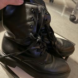 Stuart Weitzman Black Leather Lace-Up Combat Boots