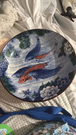 Sun Ceramics 12" Koi Fish Bowl Vintage