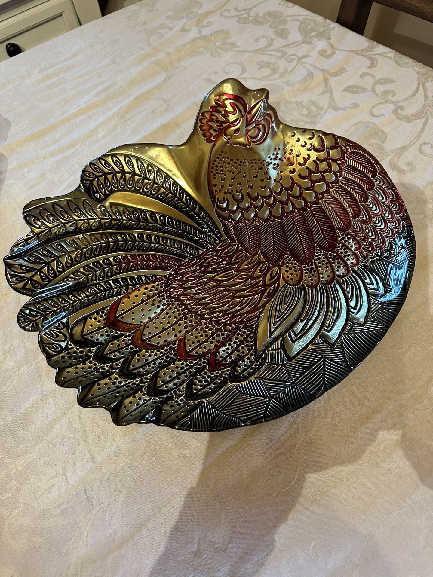 Beautiful Glass Rooster Platter