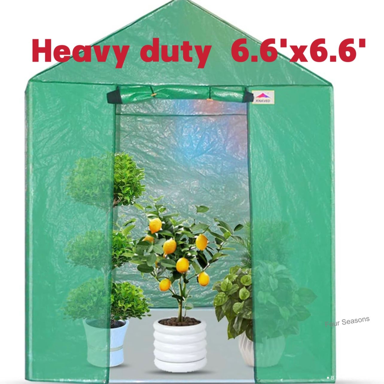 Portable Walk-in Greenhouse Indoor and Outdoors Plants Garden Greenhouse Canopy 6.6'x6.6' roll Zipper Entry Door and Floor Beam Constru