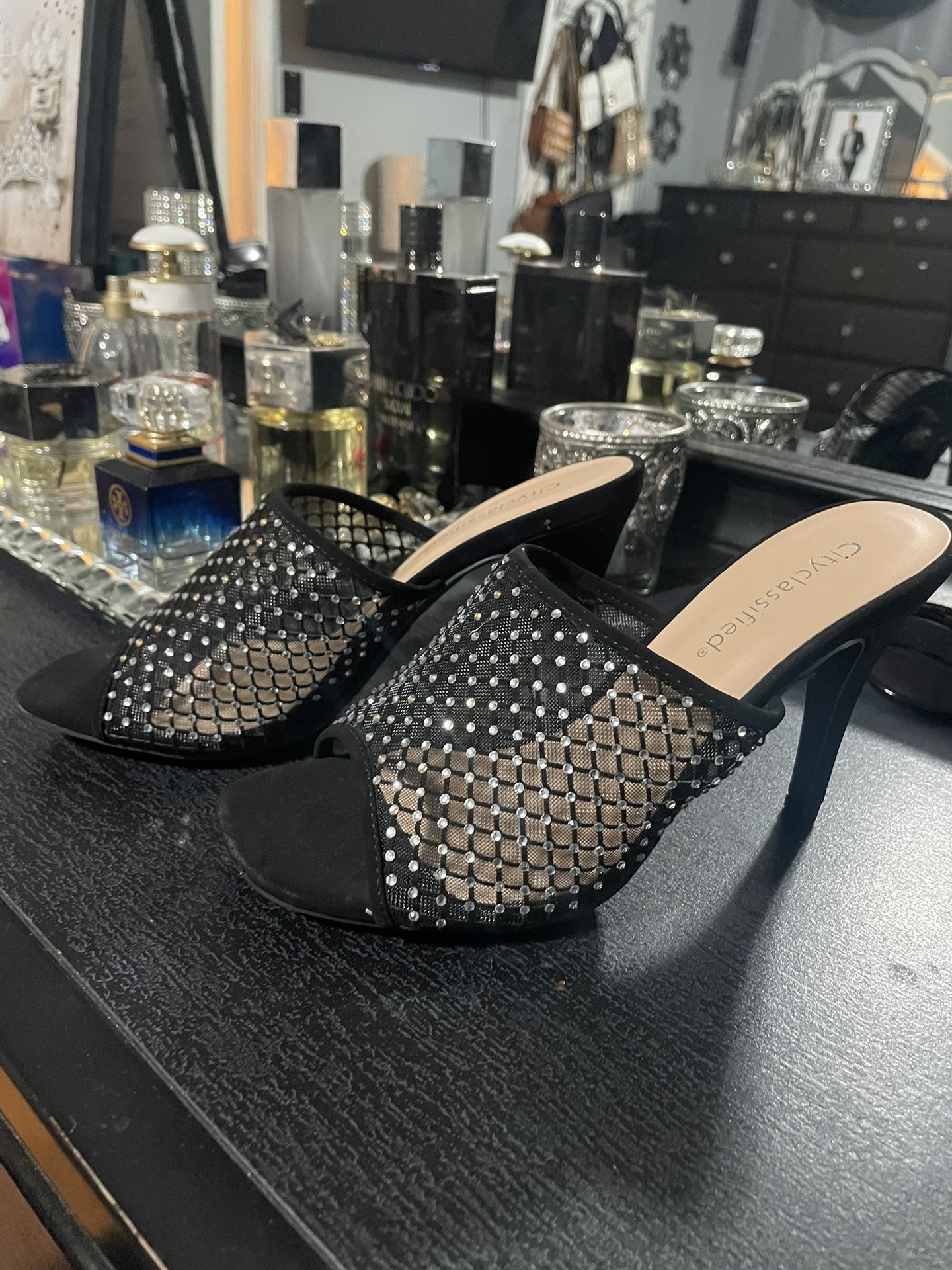 black sparkle heels 