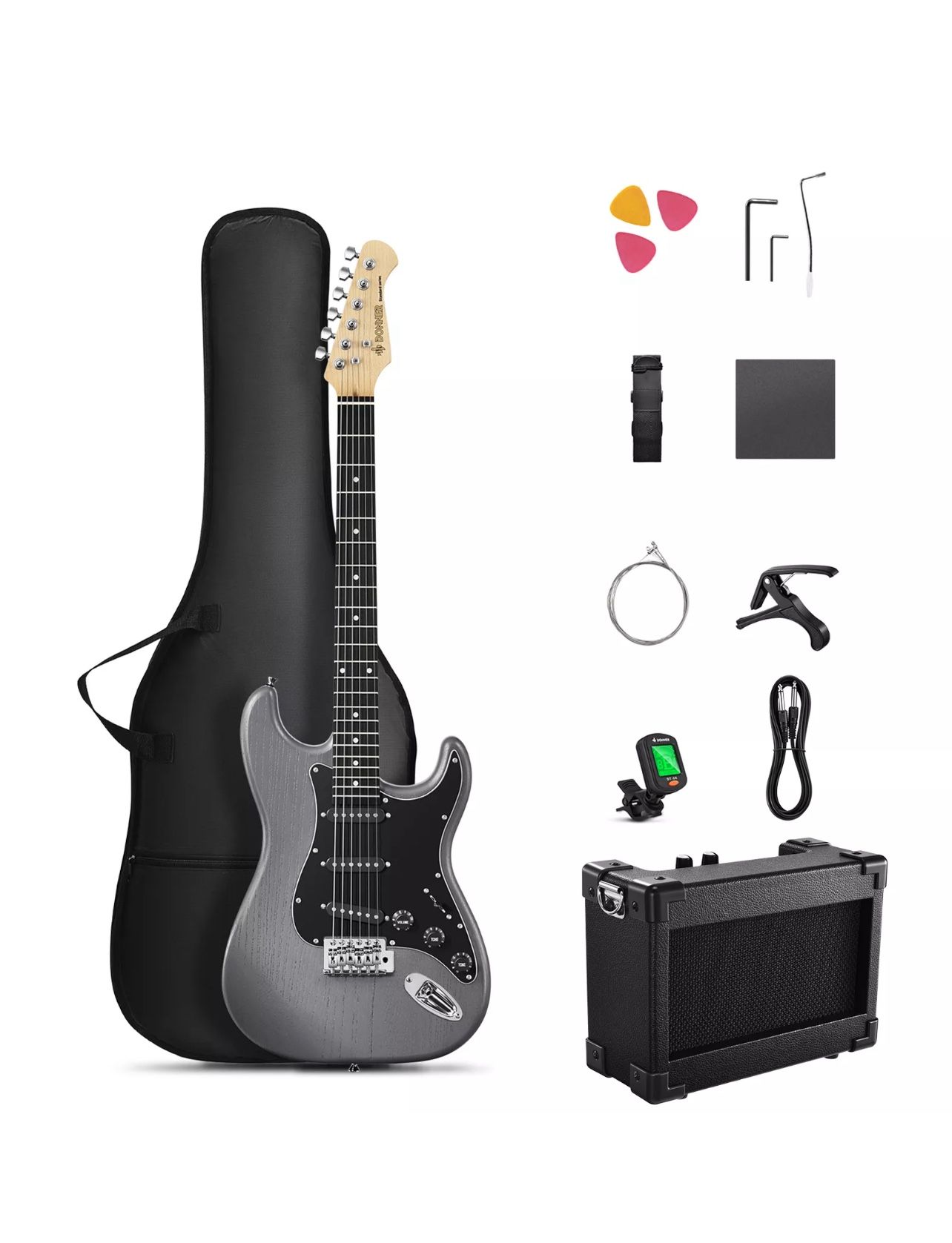 🎸 Donner DST-80 Electric Guitar With Amplifier & Accessories Wood Grain | Black