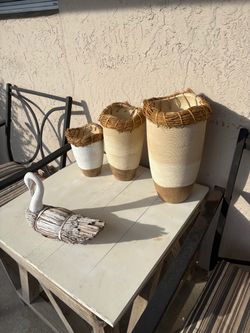 Set of 3 Woven Rim Ceramic Vases